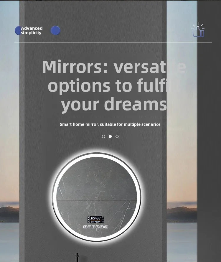 Round Smart Bathroom Mirror Wall-Mounted Led Light Touch