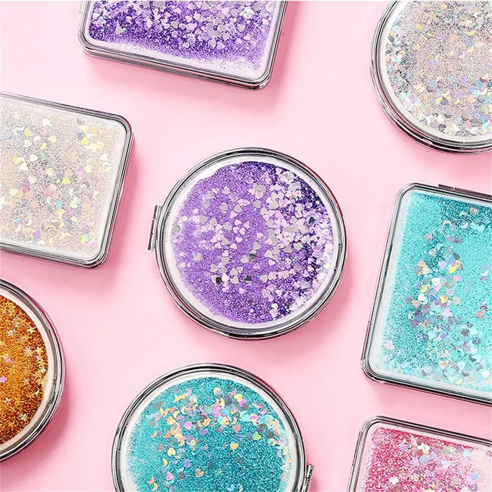 Quicksand Makeup Mirror Shiny Bling Magnifying Foldable Mirror