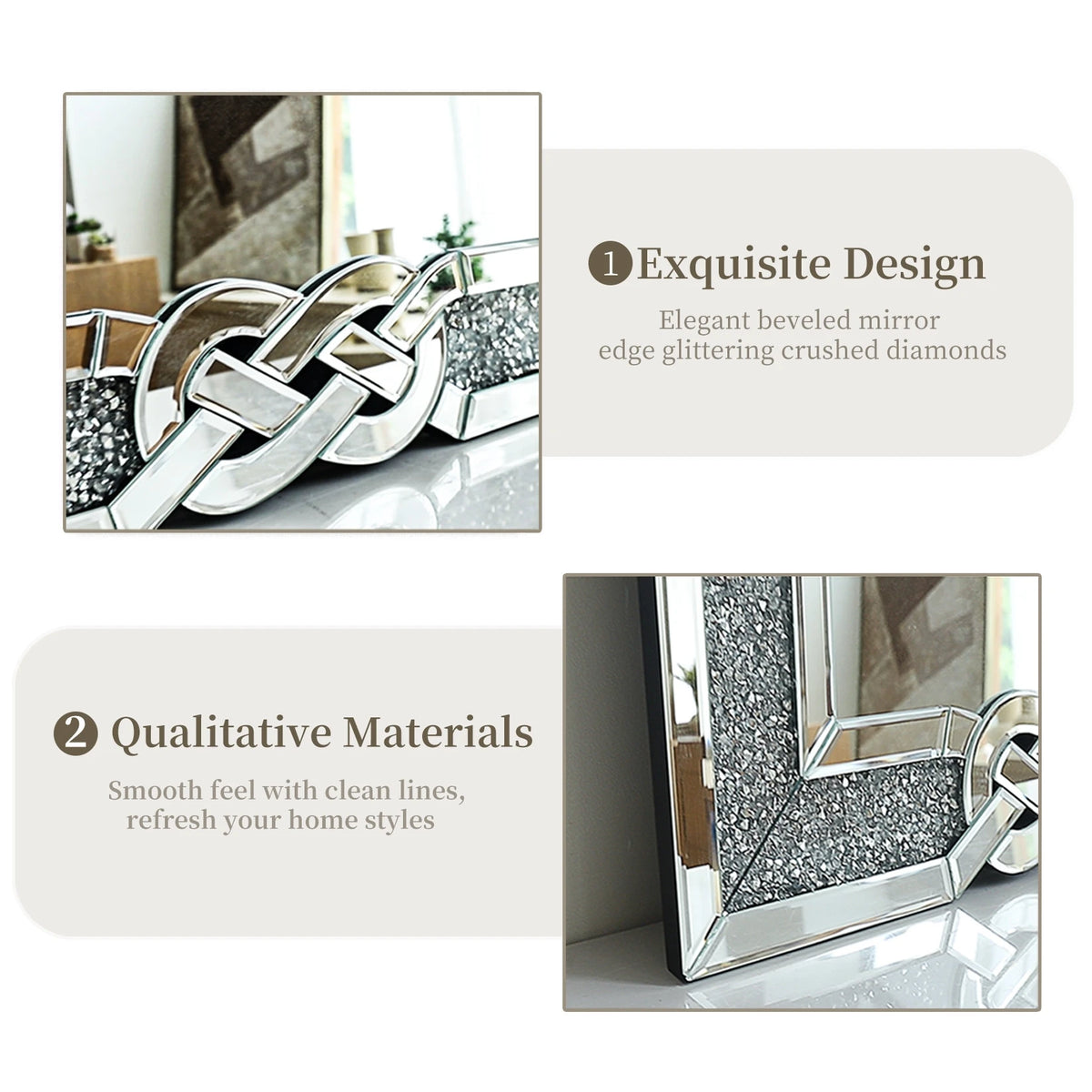 Wisfor Crushed Diamond Wall Mirror Rectangular Glass Silver