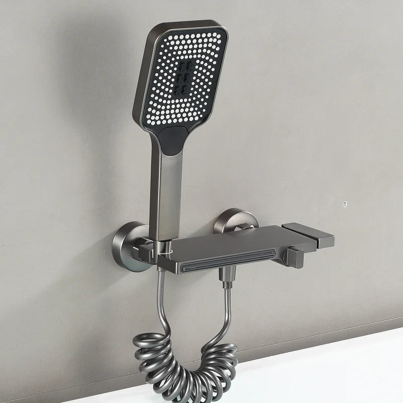 Tuqiu Gray Bathtub Shower & Cold Black Bathroom