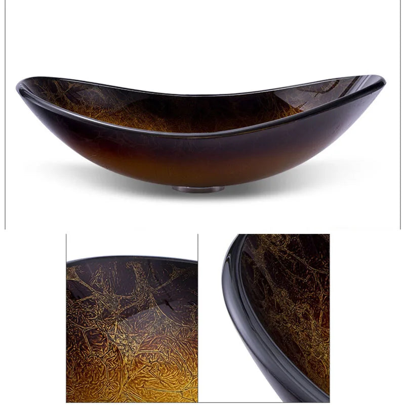 Ouio Tempered Glass Hand Paint Waterfall Spout Basin