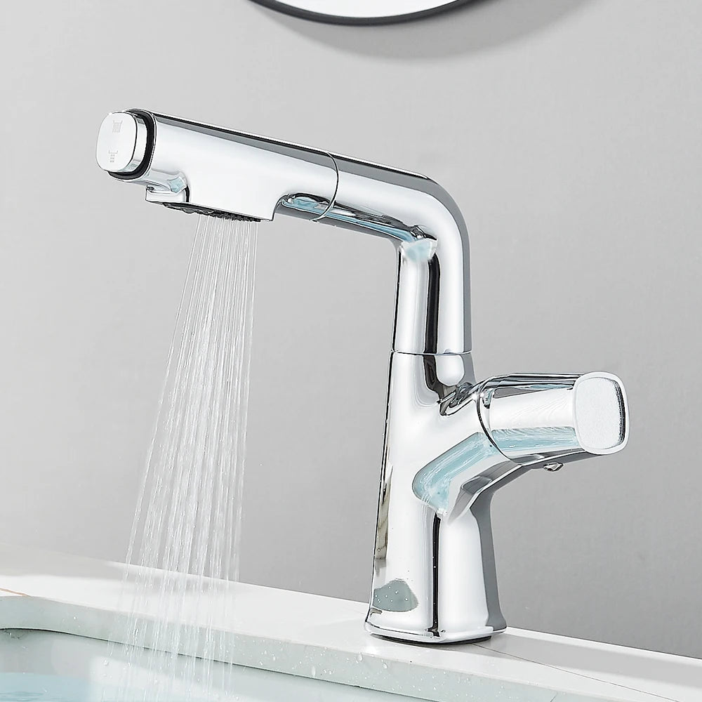 Bathroom Sink Faucet Lift Up Down Stream Sprayer