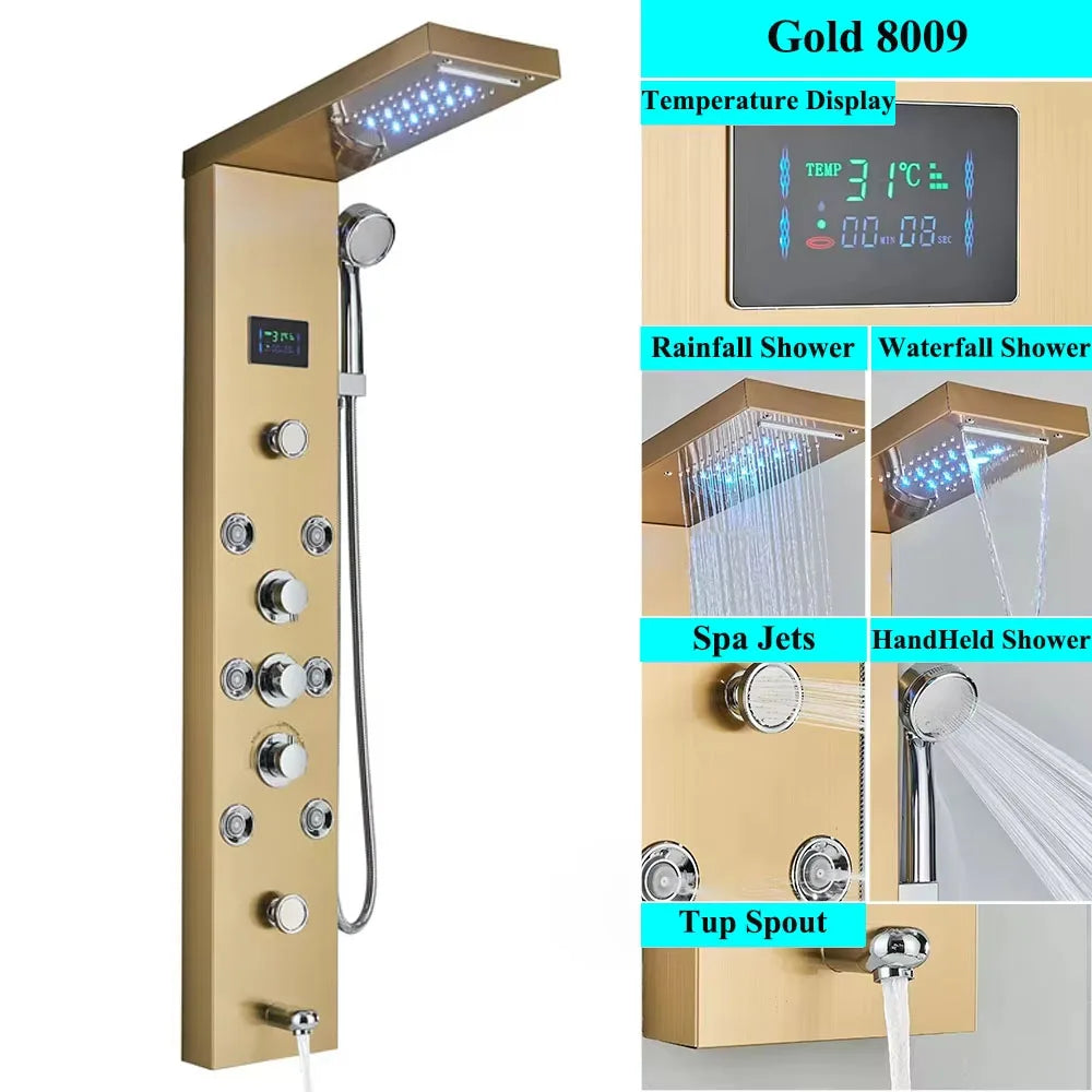 Led Shower Panel Tower System Rain Waterfall Shower