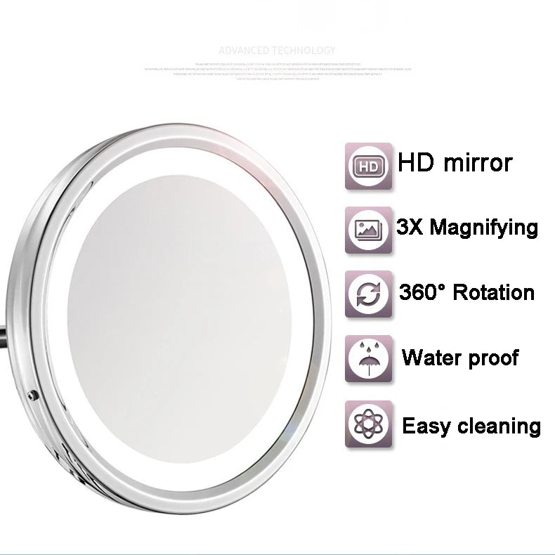 Rechargeable Led Folding Bathroom Makeup Mirror Wall Mounted