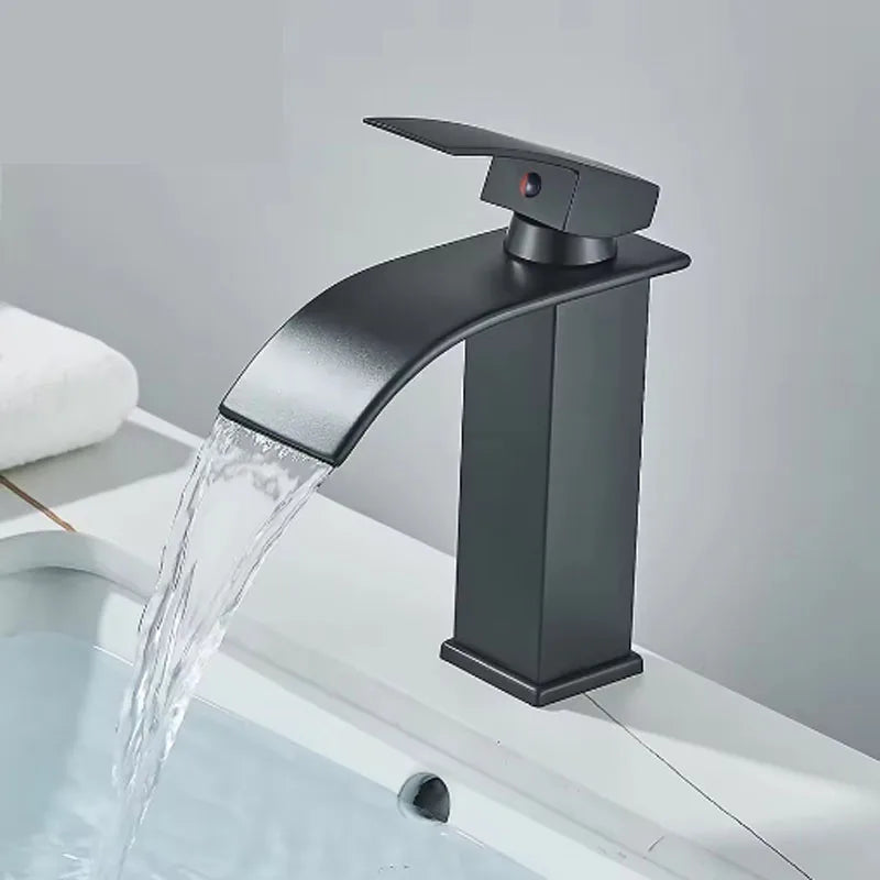 Brushed Golden Basin Faucets Elegant Waterfall Bathroom Sink