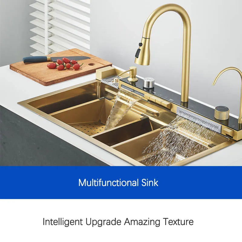 Brushed Gold 304 Stainless Steel Waterfall Style Modern