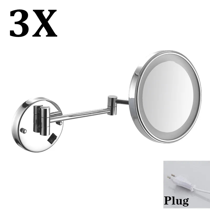 Rechargeable Led Folding Bathroom Makeup Mirror Wall Mounted