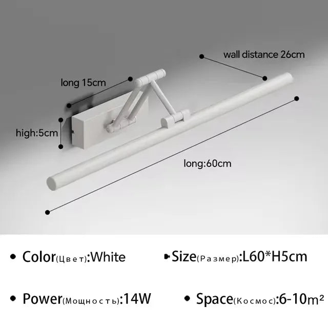 Modern Bathroom Mirror Wall Lamp Foldable Black/White Bedroom