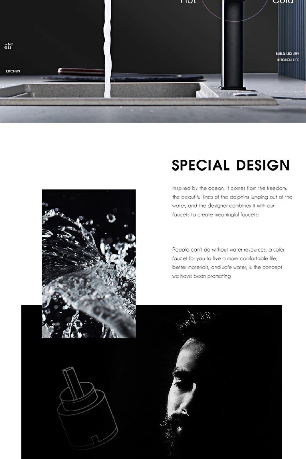 High End Black Brass Faucet Magnetic Suction Design