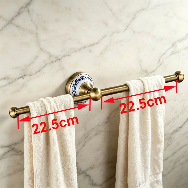 Antique Brushed Solid Brass Bathroom Sets European Porcelain