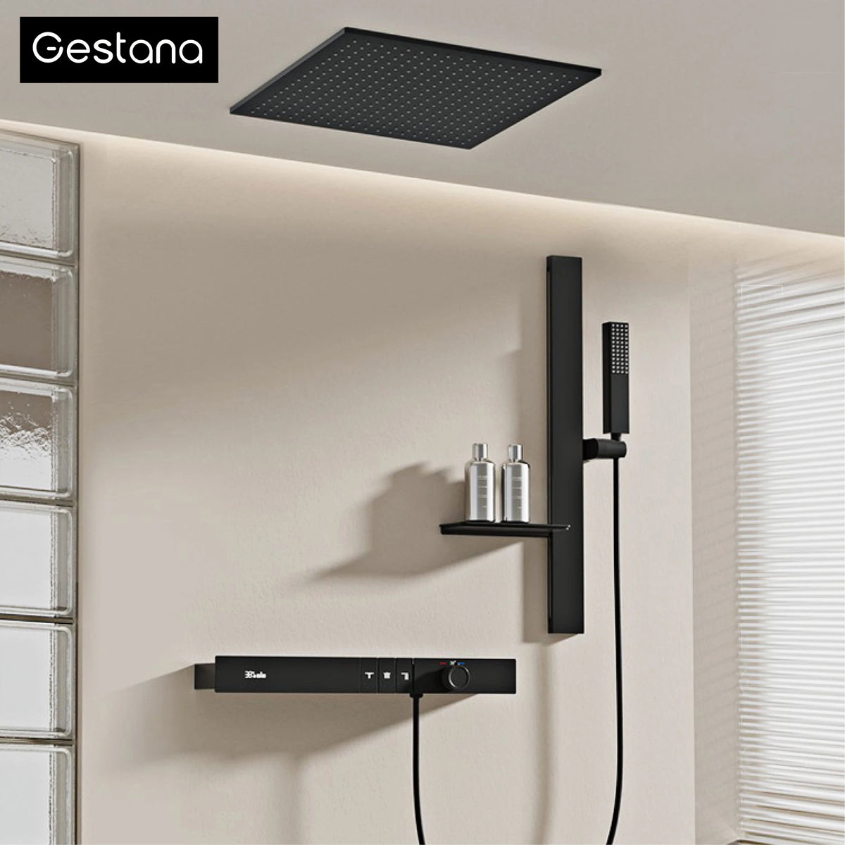 Luxury Ceiling Thermostatic Shower System Black Brass Function