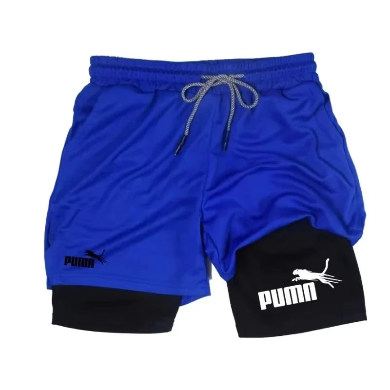 Men Summer Breathable 2-In-1 Double-Layer Compression Shorts