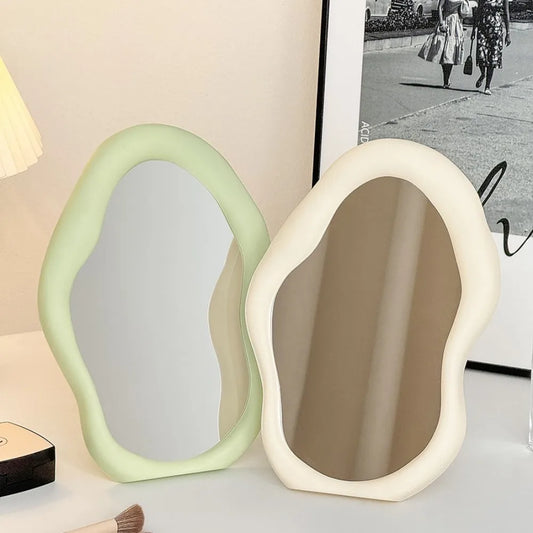 Decorative Cloud Shaped Makeup Mirror Irregular Cream Style
