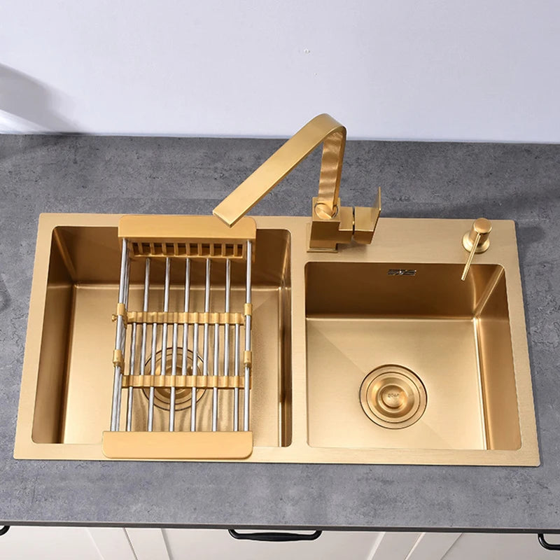 Gold Sink Above Counter Double Bowl Goldn Basket
