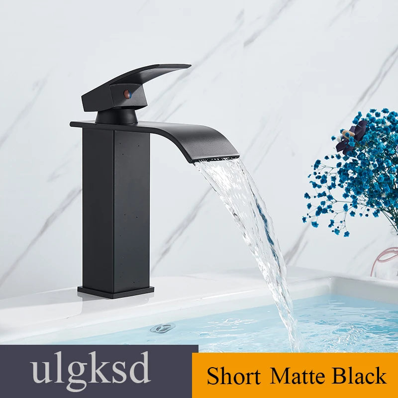 Waterfall Bathroom Basin Sink Faucet Handle Mixer Tap