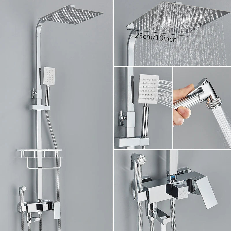 3/4-Way Shower Faucet Rainfall Shower Cold Water Mixer