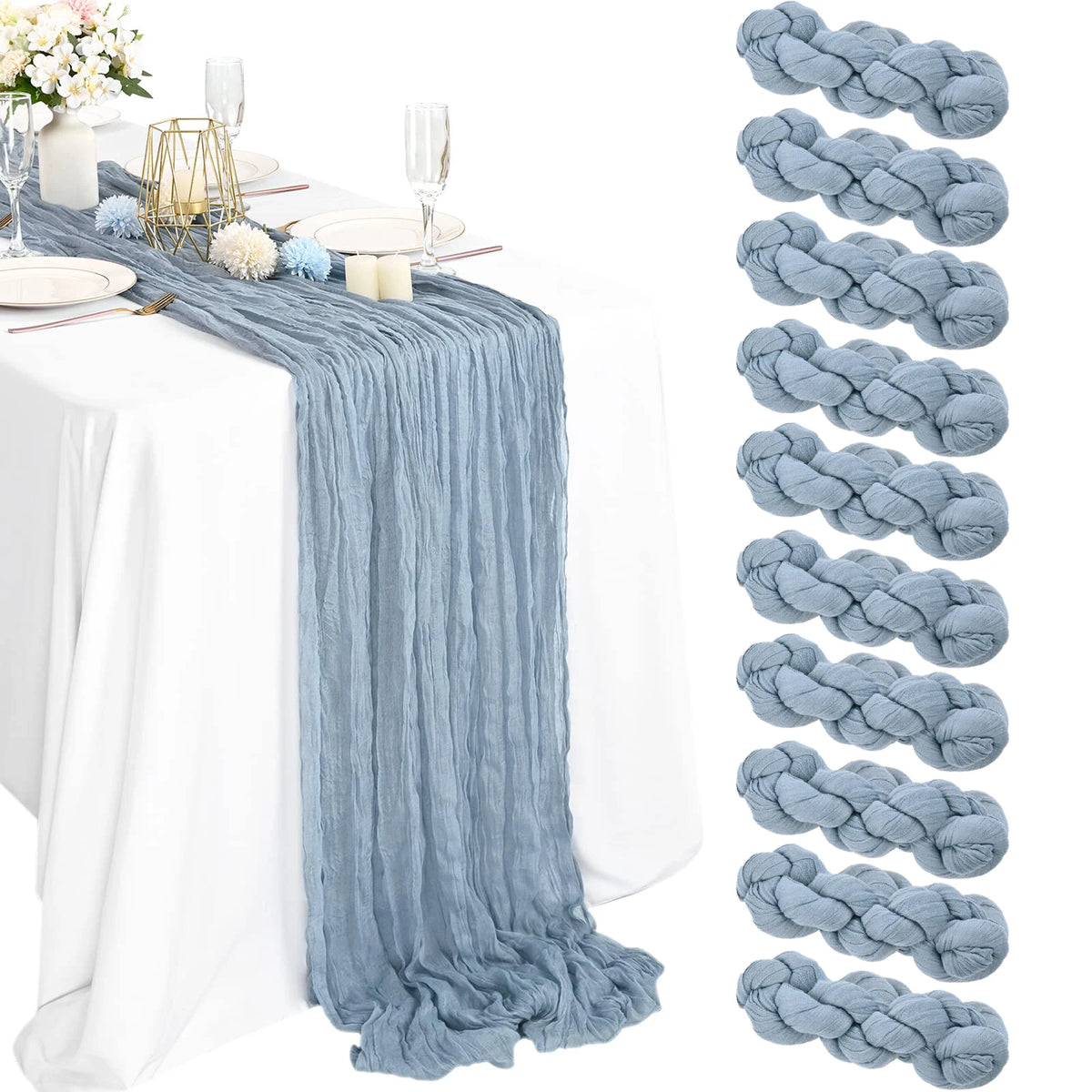 6-72pcs Sage Green Cheesecloth Table Runners Boho Gauze