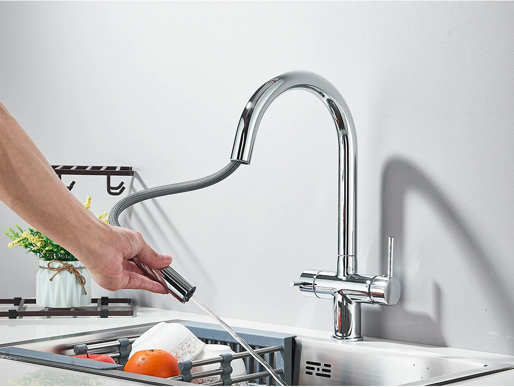 Brushed Gold Water Filter Faucet Dual Spout Pure