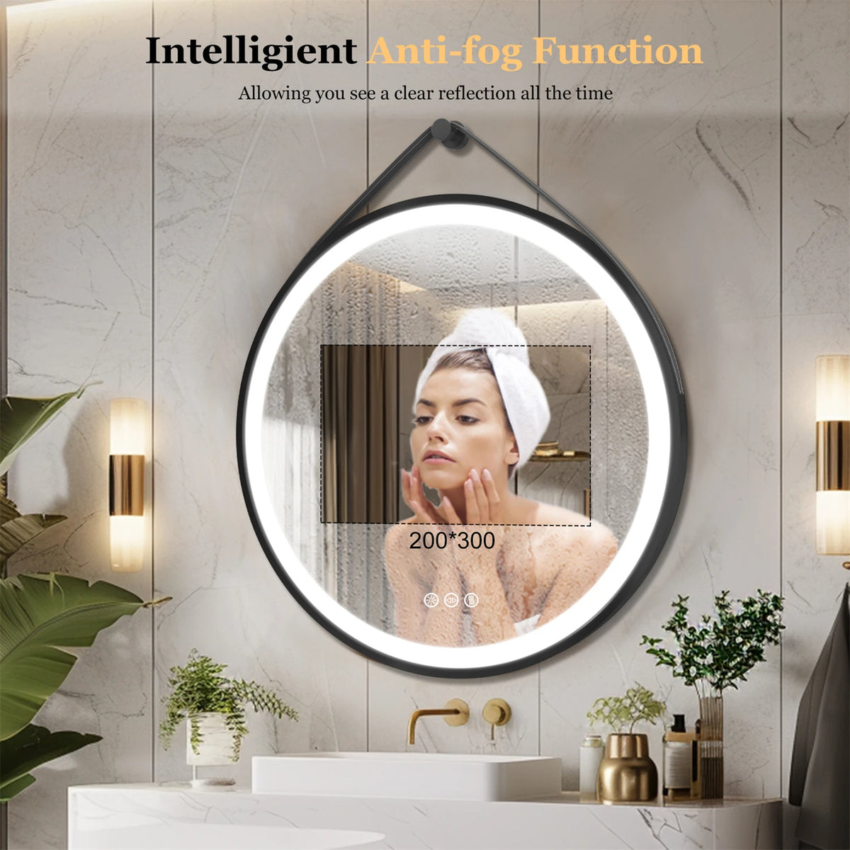 60/70/80cm Round Led Bathroom Mirror Wall Hanging Frontlit