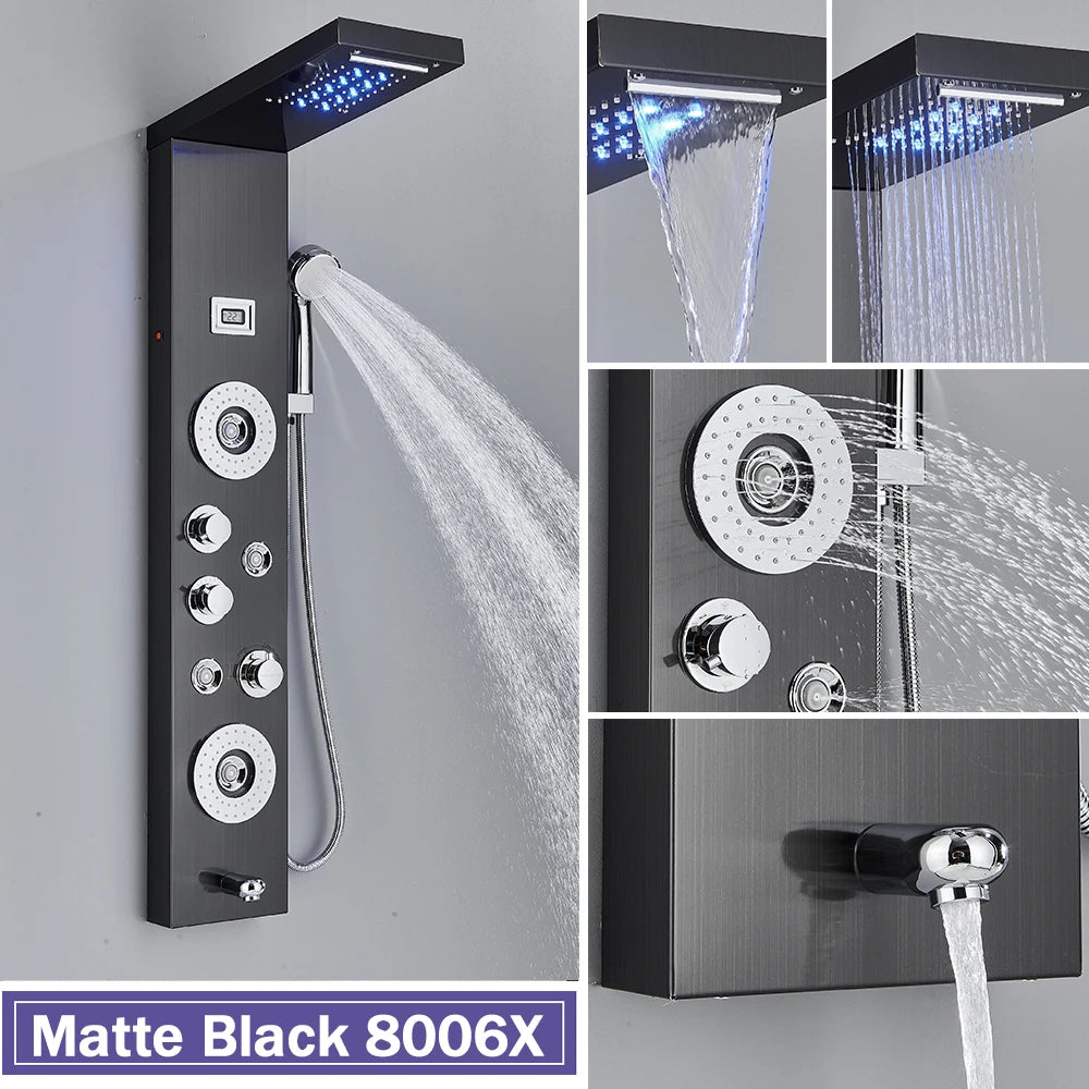 Rozin Black Shower Column Led Rainfall Bathroom Faucet