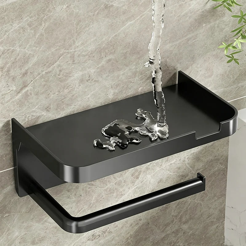 No-Drill Bathroom Toilet Paper Holder Shelf Wall Mounted
