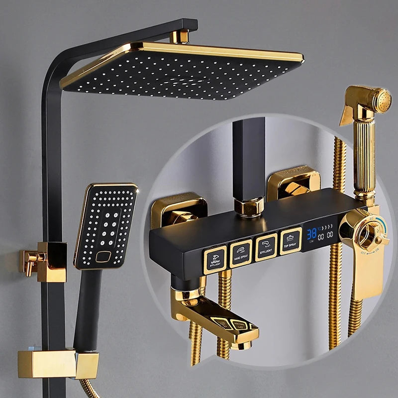 Luxury Cold Digital Bathroom Shower System Thermostatic Brass