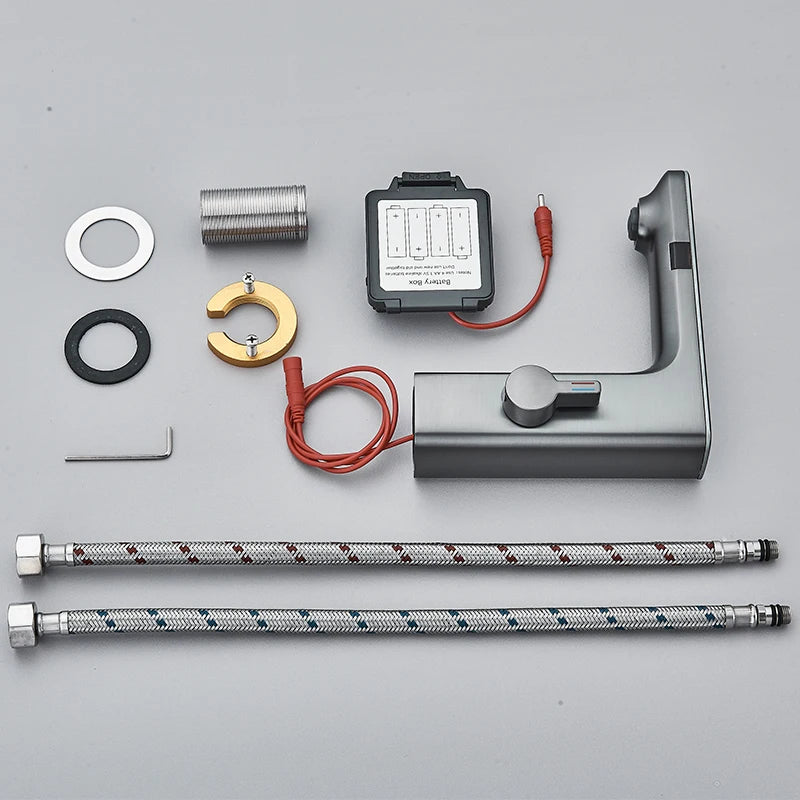 Gun Grey Smart Sensor Basin Faucet Digital Display