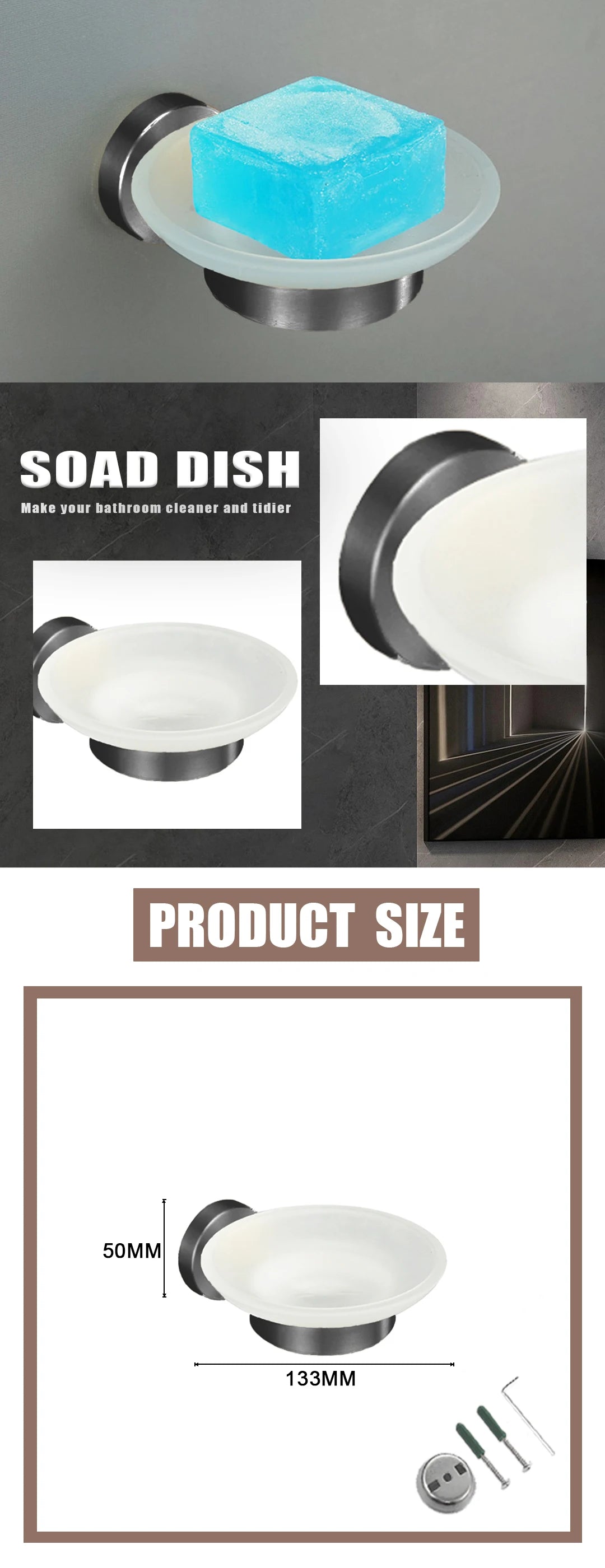 Grey Bathroom Hardware Kit Stainless Steel Round Wall