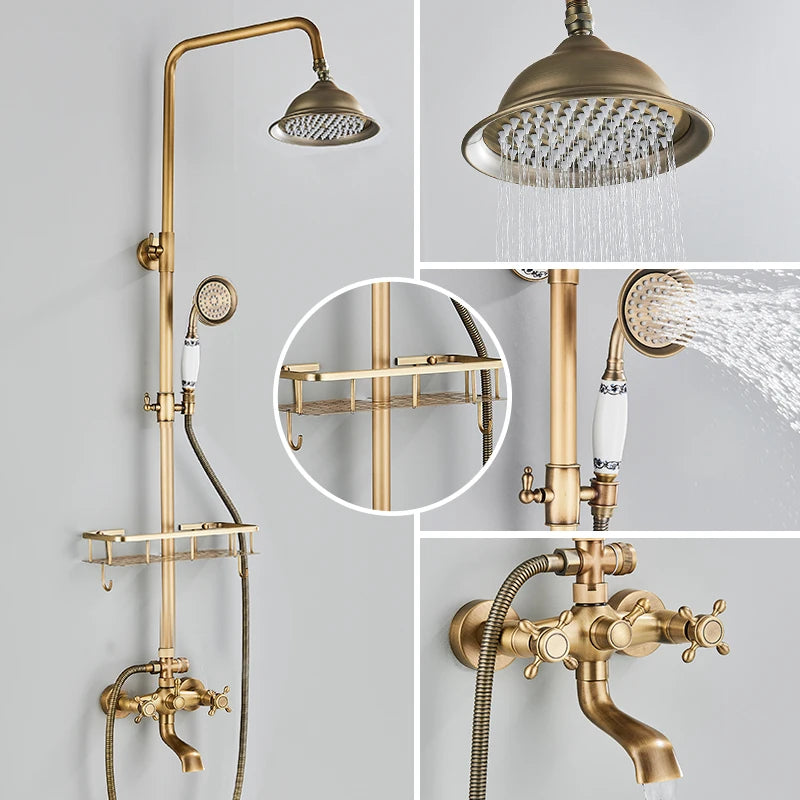Quyanre Antique Brass Shower Faucets Wall Mount Antique