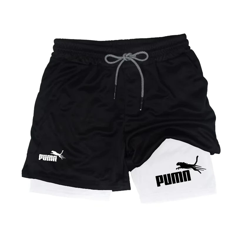 Men Summer Breathable 2-In-1 Double-Layer Compression Shorts