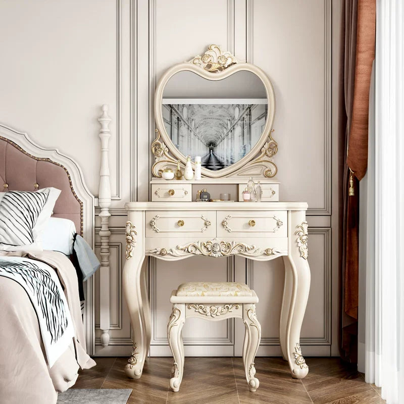 European Dressers Vanity Mirror White Makeup Desk Drawers