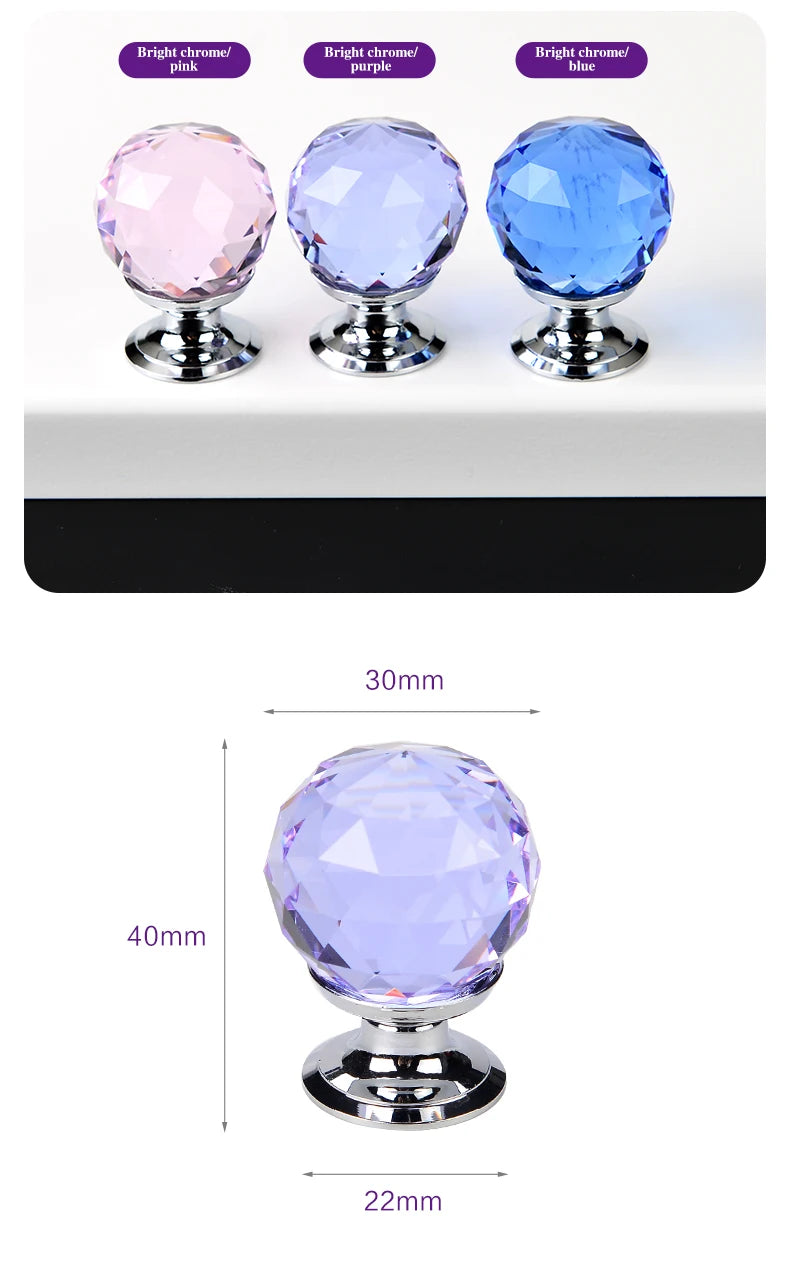 Colorful Crystal Glass Ball Pulls Knobs Wardrobe Door