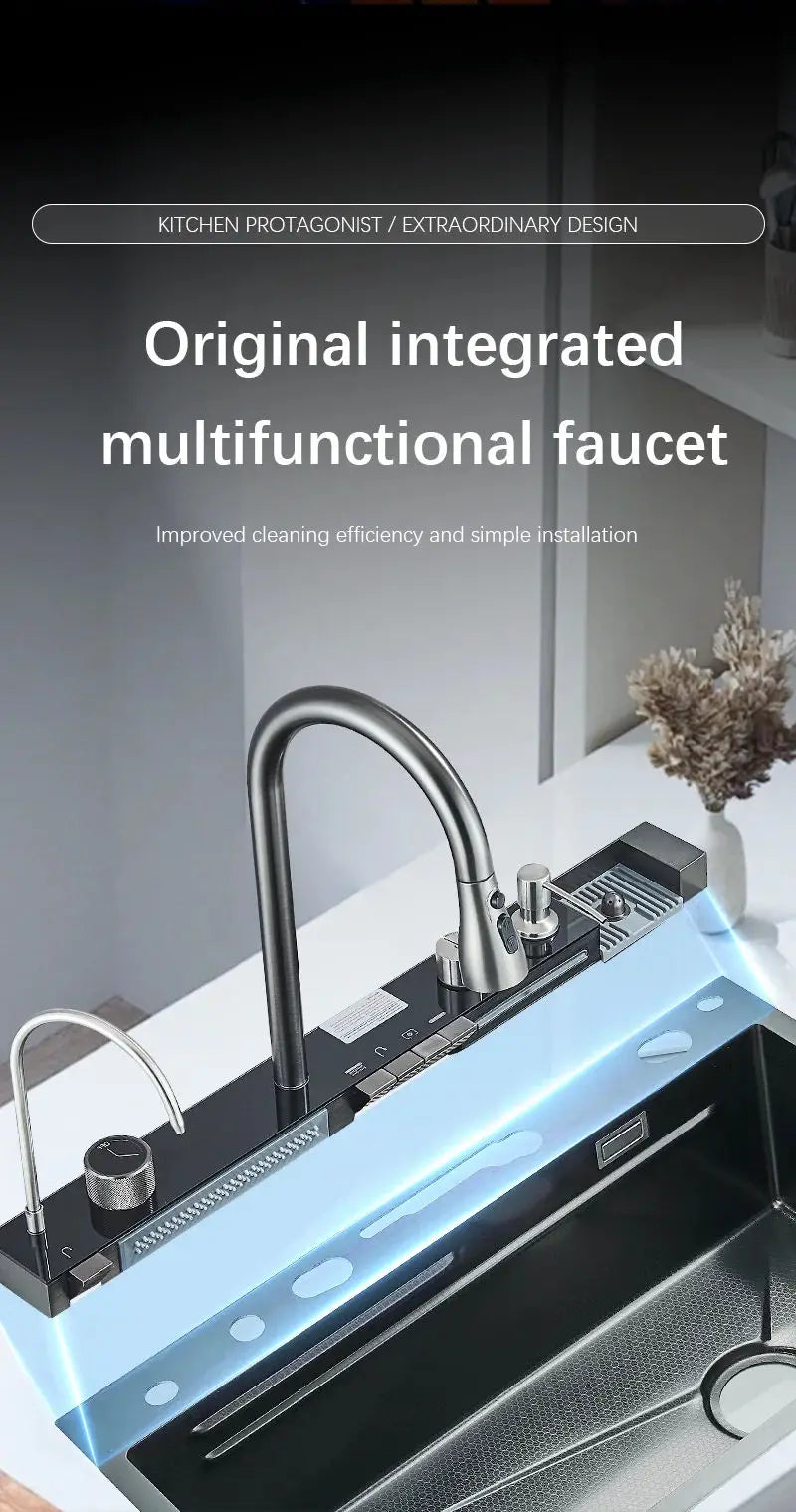 304 Stainless Steel Waterfall Sink Large Slot Integrated