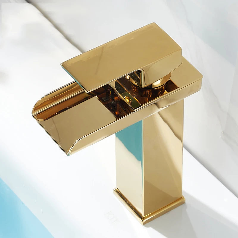 Black Waterfall Bathroom Basin Faucet Square Vanity Sink