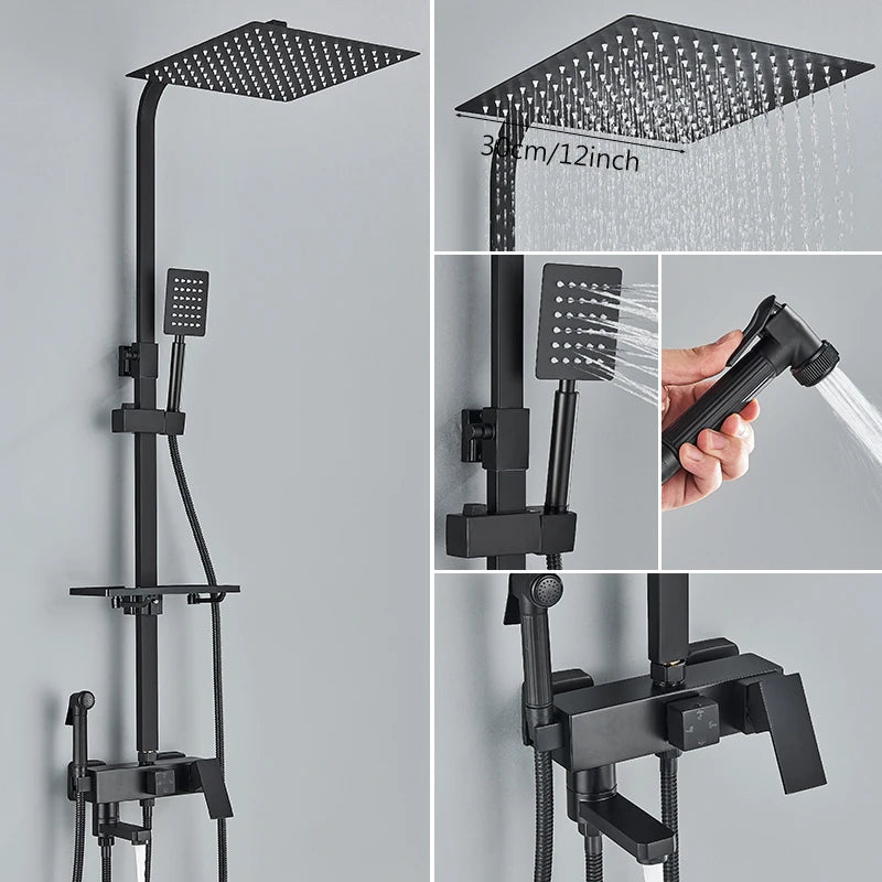 3/4-Way Shower Faucet Rainfall Shower Cold Water Mixer