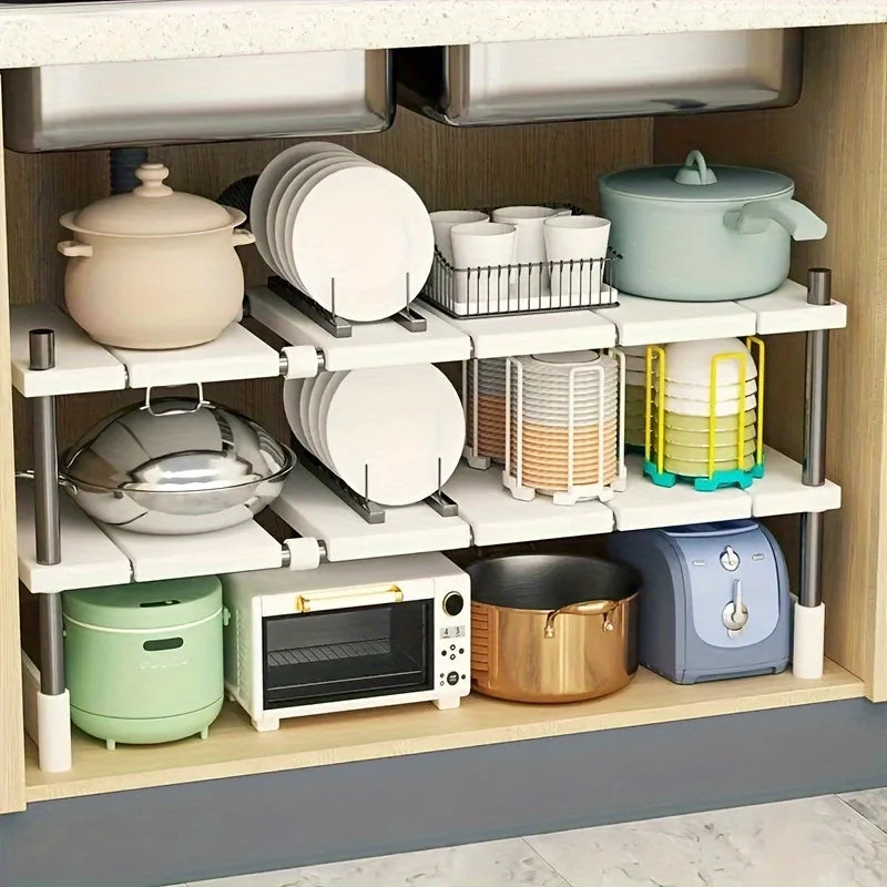 Adjustable Under Sink Storage Rack Expandable Bathroom Cabinet