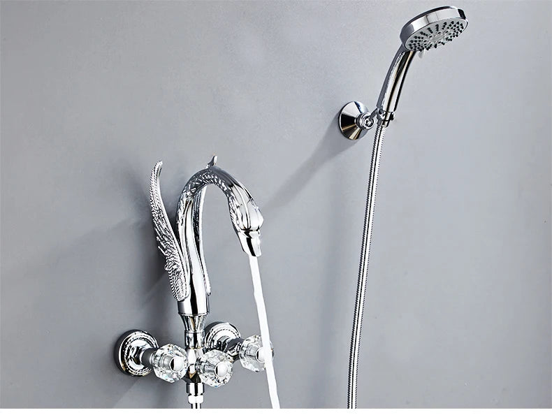 Ellen Bathtub Faucet Gold Swan Hand Shower Wall