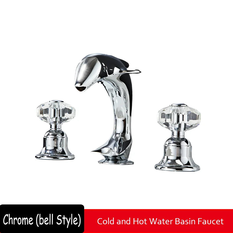 3pcs Golden Bathroom Basin Faucet Crystal Handle Widespread