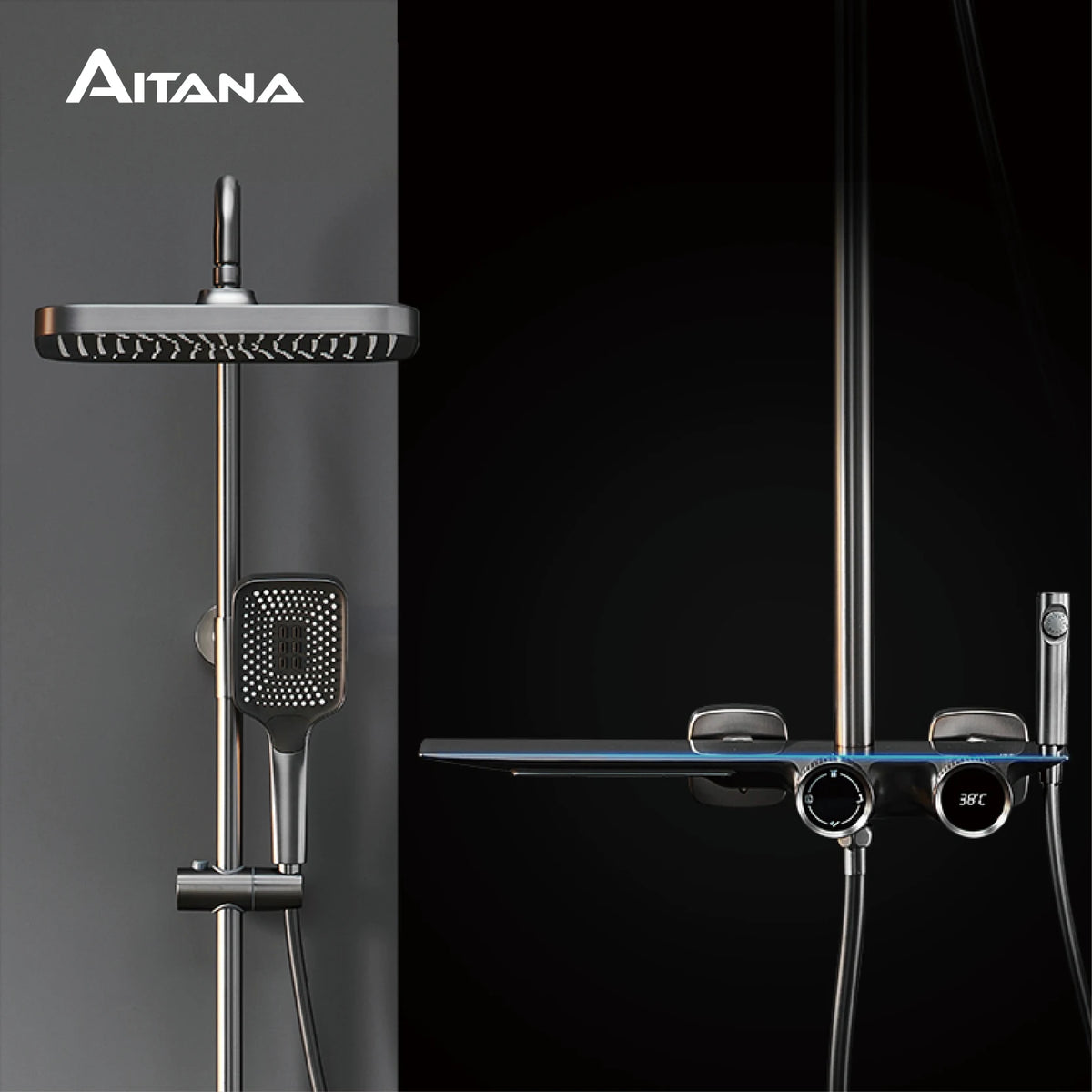 Luxury Gun Gray Brass Bathroom Shower System Digital