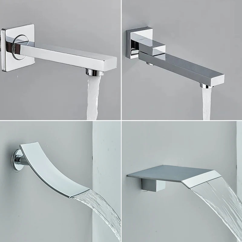 Chrome Concealed Bathroom Rain Waterfall Shower Faucets Wall