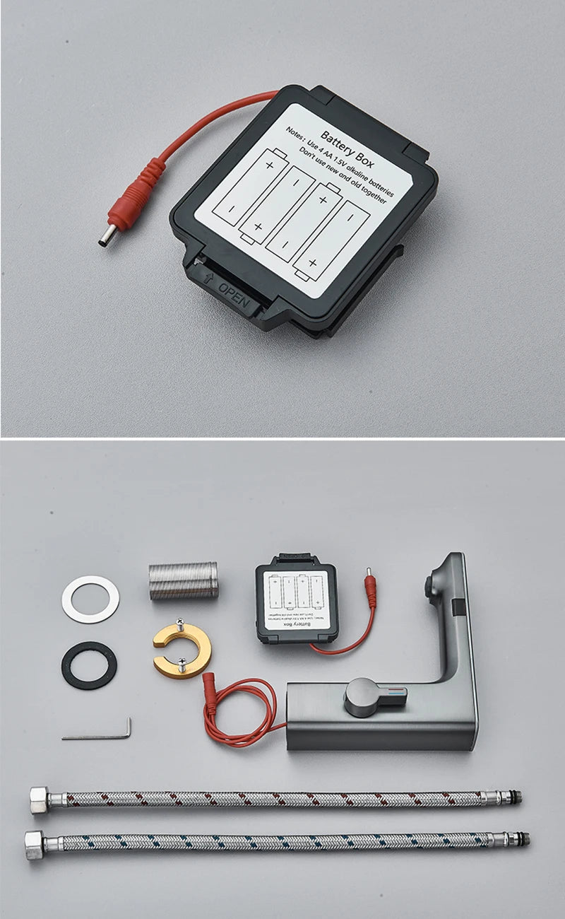 Gun Grey Smart Sensor Basin Faucet Digital Display