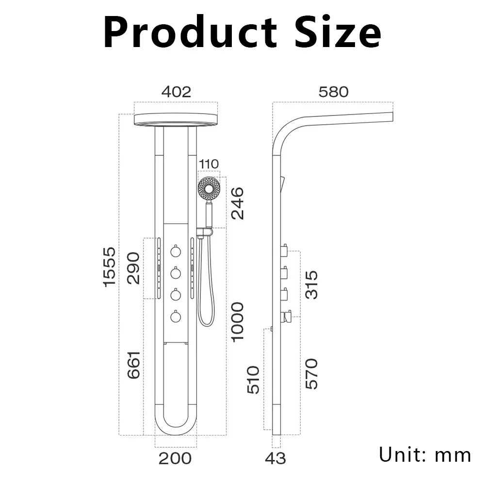Luxury Wall Mounted Spa Massage Shower Panels System