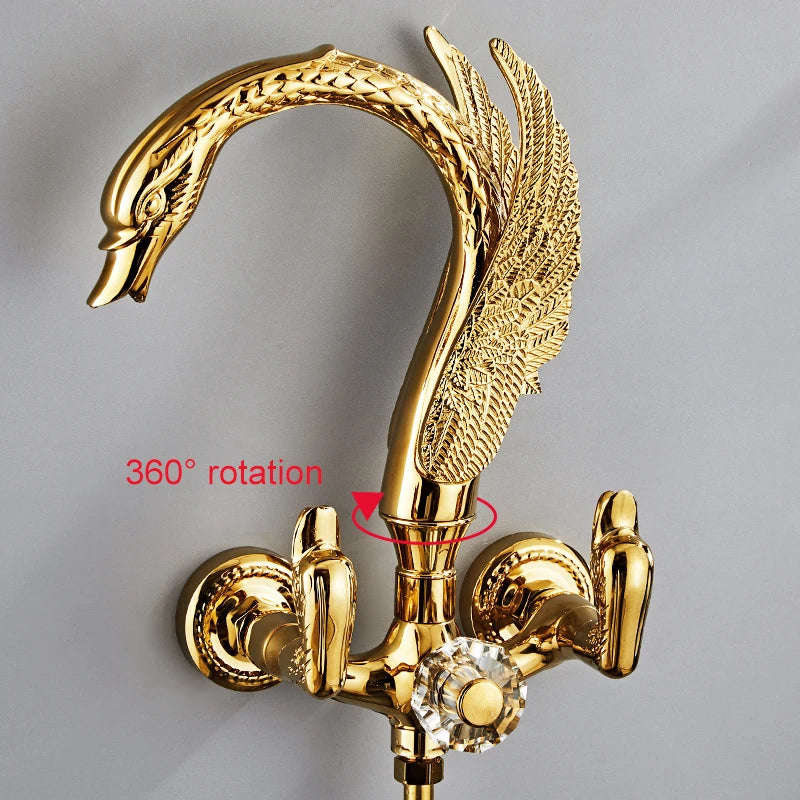 Ellen Bathtub Faucet Gold Swan Hand Shower Wall