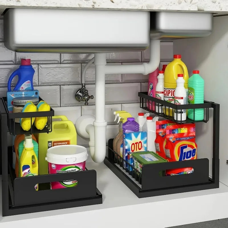 Tier Sliding Under Sink Storage Rack Rustproof Metal