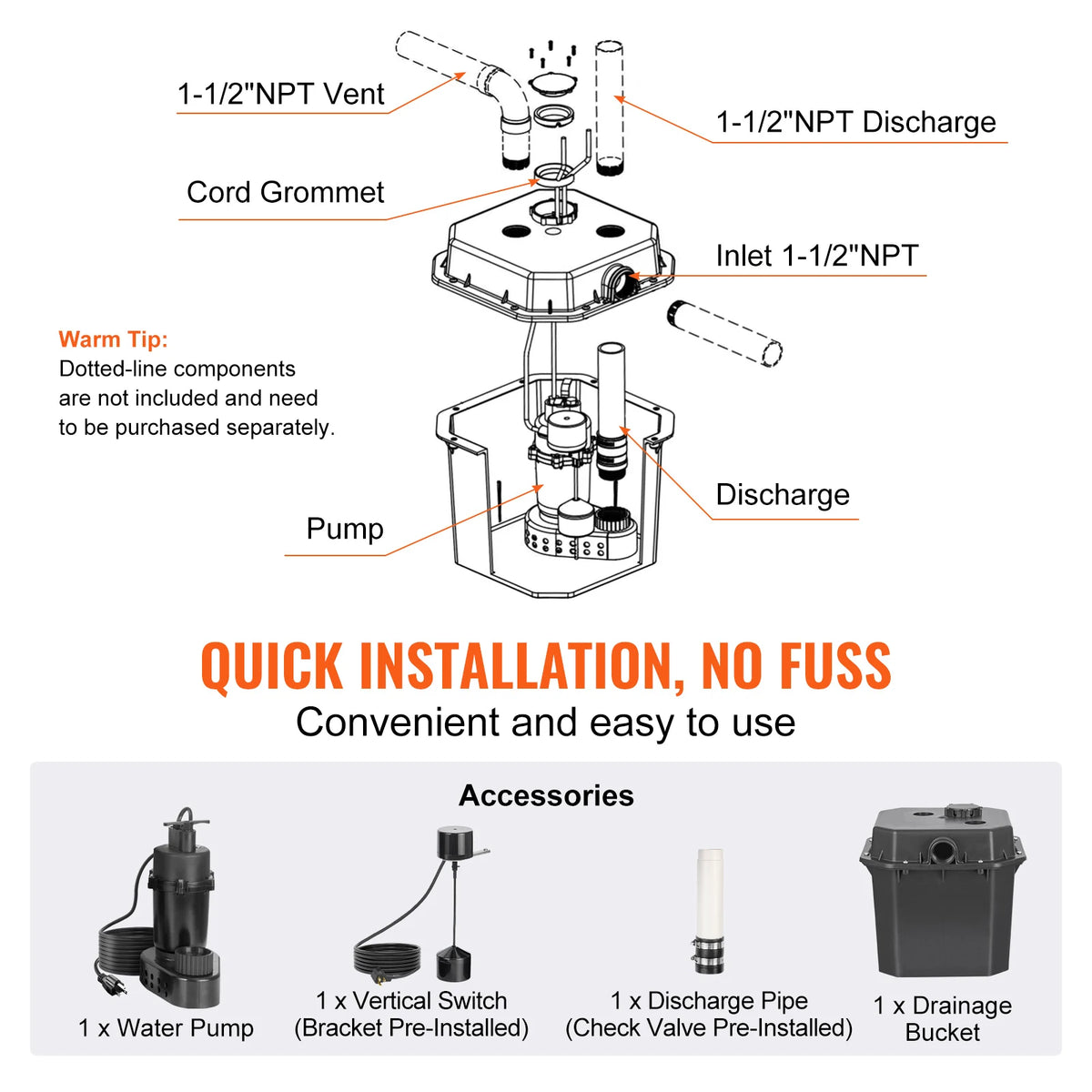 Succebuy Utility Sink Pump 1/3hp 1/2hp 120v Under-Sink