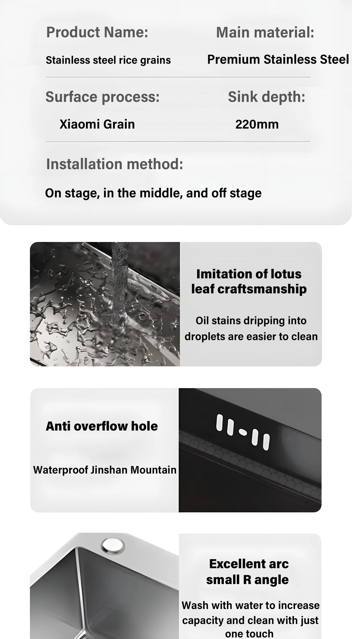 Silver Nano Embossed 304 Stainless Steel Sink Large
