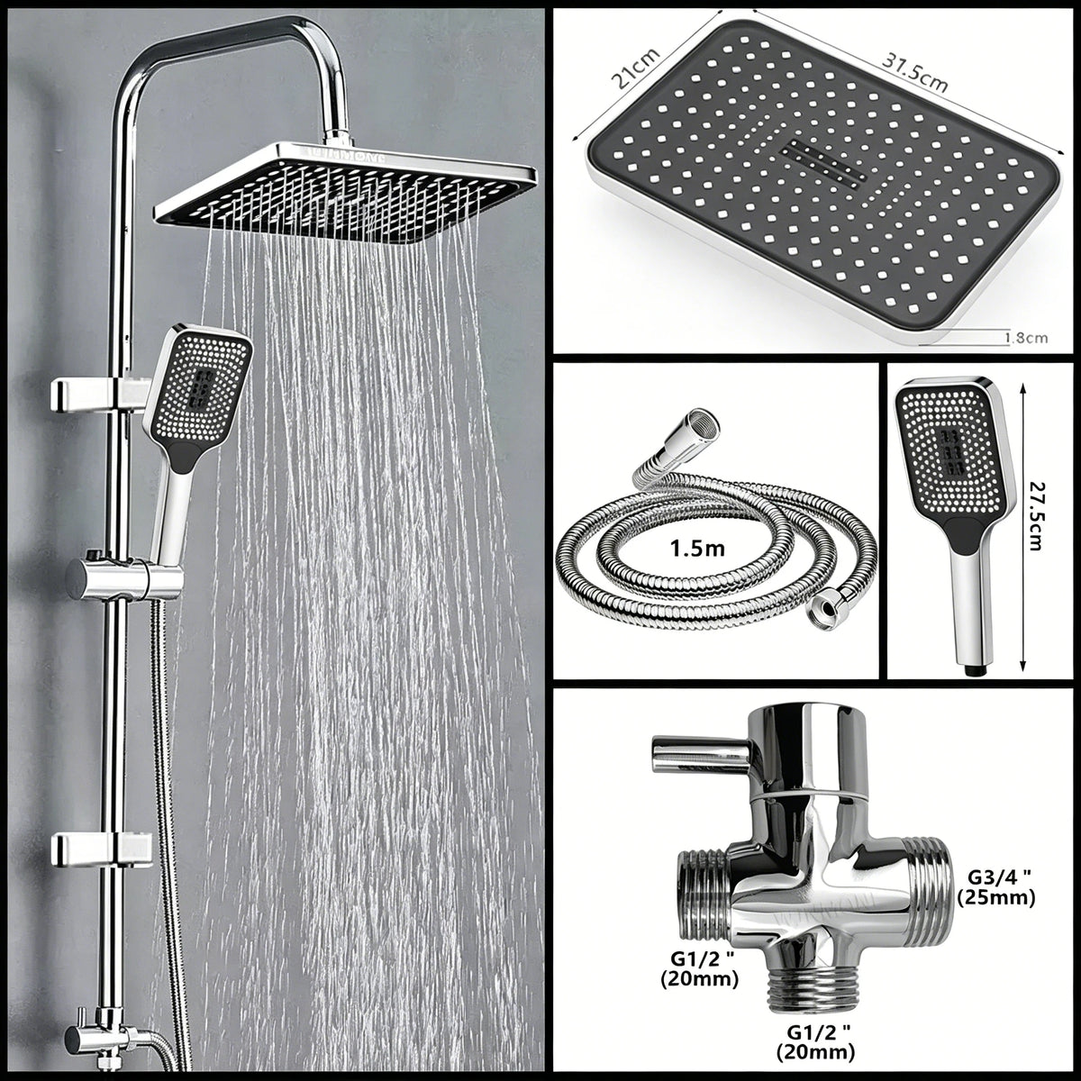 Black Silver Split Shower Column Bathroom Faucet Wall