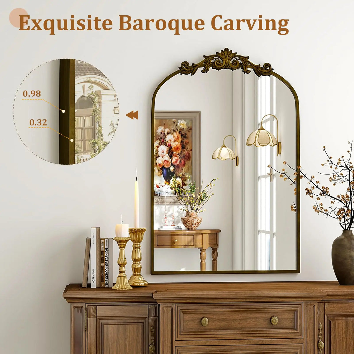 Beautypeak Vanity Wall Mirror Decorative Vintage Arch Bathroom