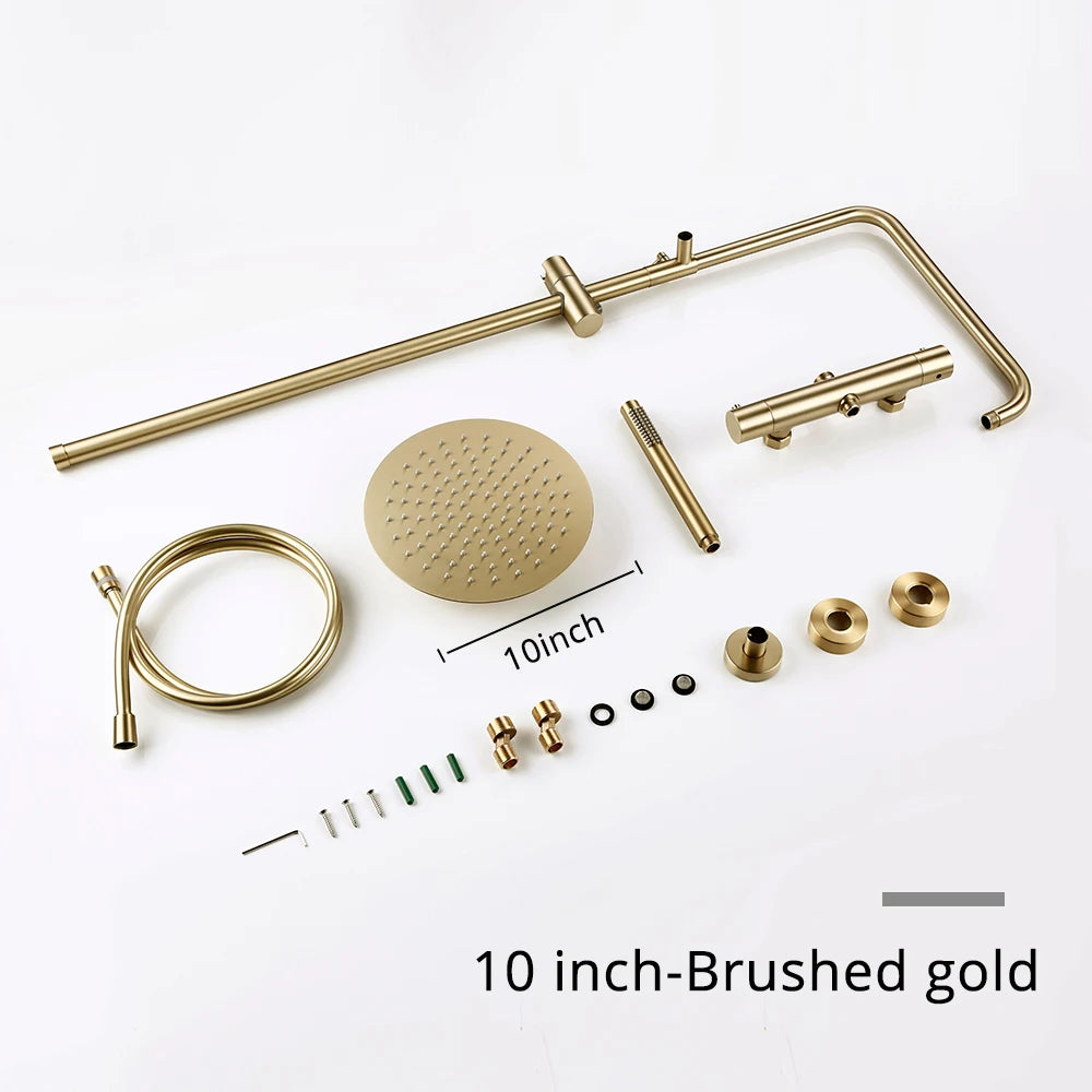 Rose Gold Thermostatic Shower Falcet Sets Wall Mount