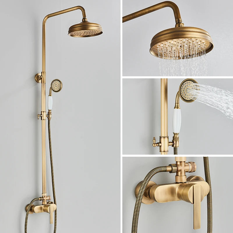 Quyanre Antique Brass Shower Faucets Wall Mount Antique